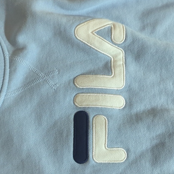 Fila Sky Blue French Terry Crewneck Navy/White Stripes Loungewear Top Sz L - Picture 4 of 8